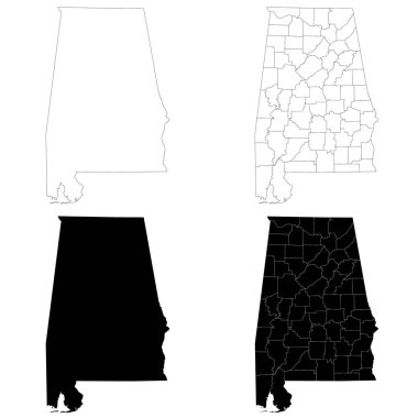 Alabama idari haritası, Alabama ana hatları ve eyalet haritası seti - illüstrasyon versiyonu