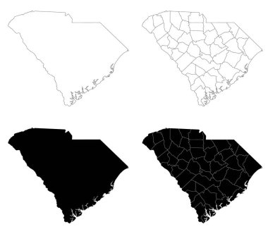 Güney Carolina haritası, Güney Carolina ana hatları ve eyalet haritası seti - illüstrasyon versiyonu