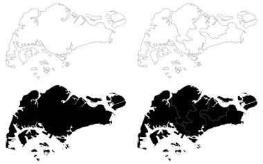 Singapur haritası, Singapur ana hatları ve ilçeleri yönetim haritası - illüstrasyon versiyonu