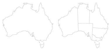 Avustralya harita setleri, Avustralya idari haritası, Avustralya ana hatları ve eyalet haritası seti - illüstrasyon sürümü