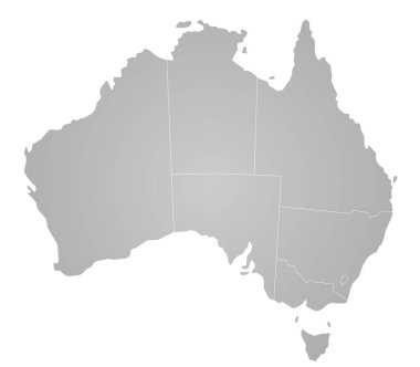 Avustralya 'nın gri, düz, boş, altı çizili idari haritası