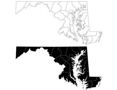 Maryland Haritası. Maryland idari haritası, Maryland ana hatları ve eyalet haritası seti - illüstrasyon versiyonu
