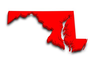 Maryland Haritası. Maryland eyaletinin renkli 3d haritası. Amerika Birleşik Devletleri, ABD, Birleşik Devletler