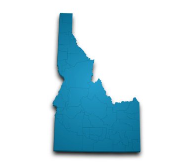 3d Idaho Harita Durumu, renkli. Amerika Birleşik Devletleri, ABD, Birleşik Devletler