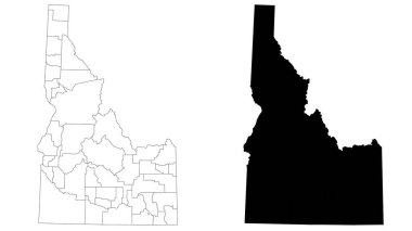 Idaho idari haritası, Idaho ana hatları ve eyalet haritası seti - illüstrasyon sürümü