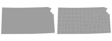 sets of Kansas Map in gray color  clipart