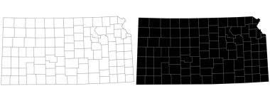Kansas idari haritası, Kansas ana hatları ve eyalet haritası seti - illüstrasyon versiyonu