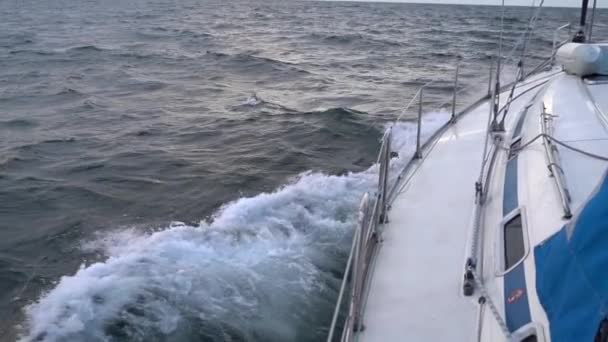 White Yacht Goes Waves Sea Slow Motion — Αρχείο Βίντεο