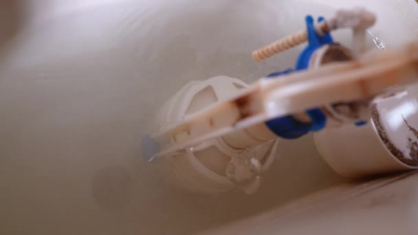 Water Draining Interior Old Cistern Slow Motion — Vídeos de Stock