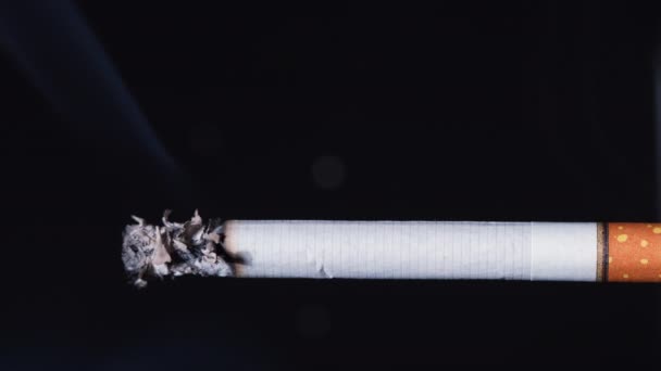 Cigarrillo Con Filtro Naranja Sobre Fondo Negro Primer Plano — Vídeos de Stock