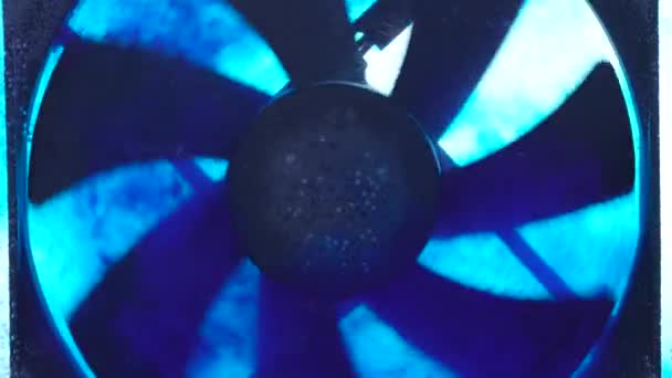 Fan Spinning Blue Water White Background Slow Motion — Stock Video