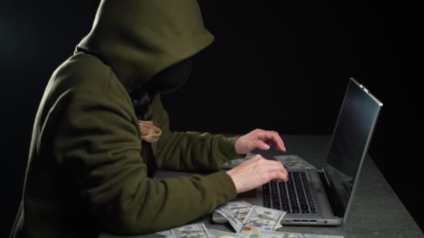 Hacker Menina Trabalha Laptop Escreve Código Dolly Atirou — Vídeo de Stock