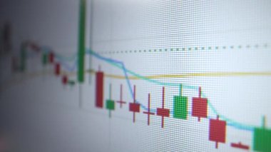 Monitördeki kripto para birimi oranının grafiği. Dolly vurdu. Beyaz arkaplan