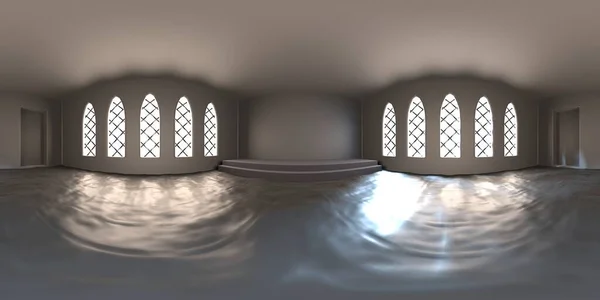 Pencereli bir odanın 360 derecelik küresel Hdri panoraması. 3B görselleştirme 12K