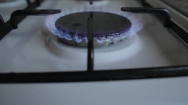 Ignite Gas Burner Gas Stove Slow Motion Dolly Shot Close — Stock Video