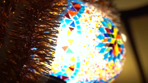 Bela Lanterna Decorada Feita Pedaços Vidro Colorido — Vídeo de Stock