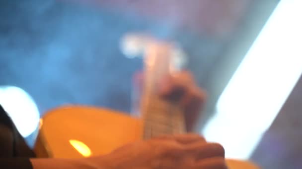 Guitarist Playing Electric Guitar Close Slow Motion — Stock Video