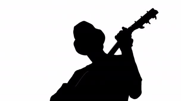 Чорно Білий Силует Музиканта Акустичною Гітарою — стокове відео