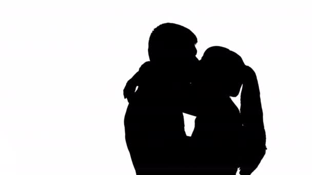 Fekete Sziluett Egy Csókolózó Párról Egy Fehér Hátterű Nővel Fekete — Stock videók