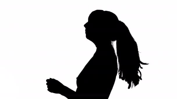 Zwart Silhouet Van Een Naakt Meisje Een Witte Achtergrond Zwart — Stockvideo