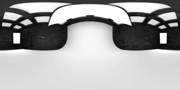 Yansımalı VR 360 stüdyo panoraması. Stüdyo ışığı olan bir odanın 3D Hdri animasyonu