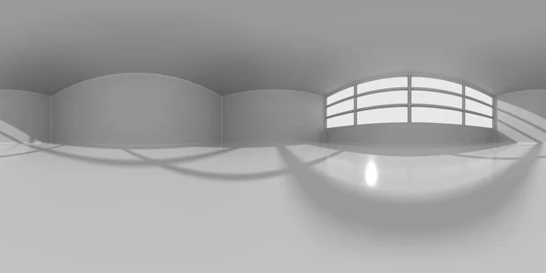 Yansımalı VR 360 stüdyo panoraması. Stüdyo ışığı olan bir odanın 3D Hdri animasyonu