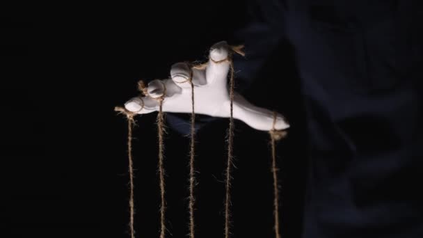 Manipulateur Mains Tissu Blanc Gants Avec Cordes Sur Les Doigts — Video
