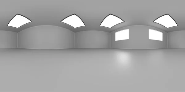 Yansımalı VR 360 stüdyo panoraması. Stüdyo ışığı olan bir odanın 3D Hdri animasyonu