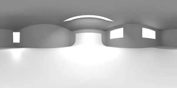 Yansımalı VR 360 stüdyo panoraması. Stüdyo ışığı olan bir odanın 3D Hdri animasyonu