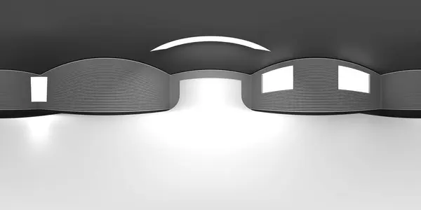 Yansımalı VR 360 stüdyo panoraması. Stüdyo ışığı olan bir odanın 3D Hdri animasyonu