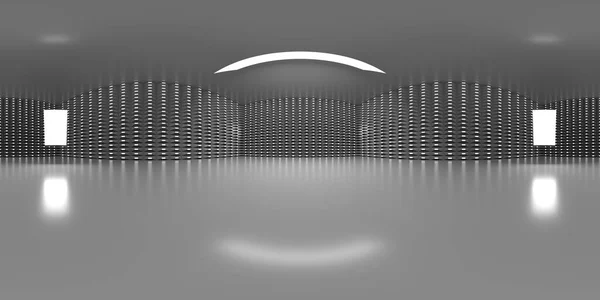 Yansımalı VR 360 stüdyo panoraması. Stüdyo ışığı olan bir odanın 3D Hdri animasyonu