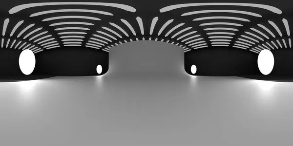 Yansımalı VR 360 stüdyo panoraması. Stüdyo ışığı olan bir odanın 3D Hdri animasyonu