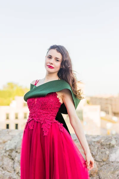 Success Achievement Bachelor Degree Happiness Portrait Salamanca Campus Long Dress — Stock Photo, Image