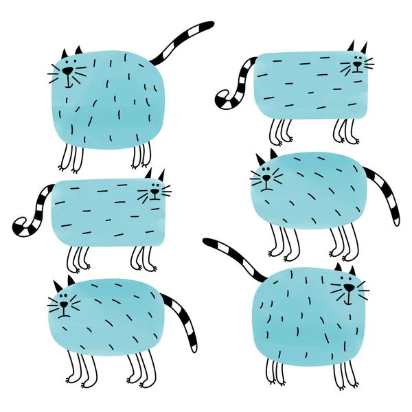 Ένα Σετ Από Αστείες Μπλε Γάτες Χαριτωμένα Χοντρά Κατοικίδια Μια — Διανυσματικό Αρχείο