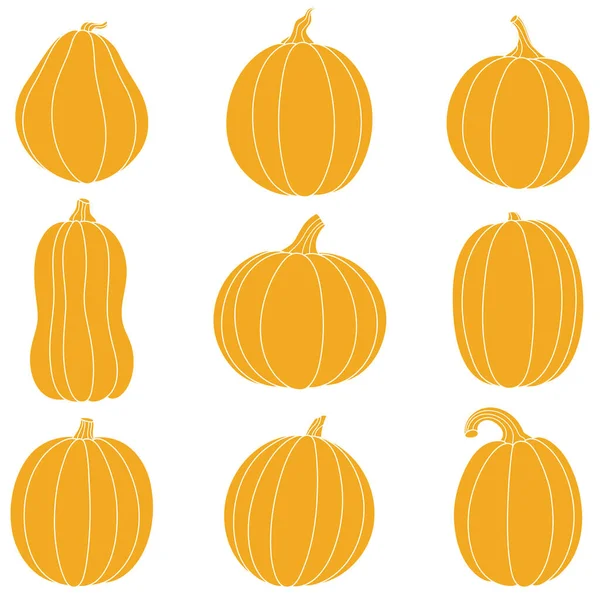 Collection Citrouilles Timbres Orange Pour Halloween Thanksgiving Harvest Festival Ensemble — Image vectorielle