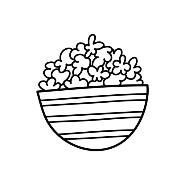 Vector Illustration Big Bowl Popcorn Doodle Style — Stockvektor