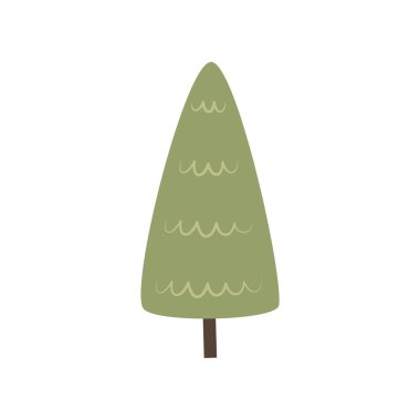 Simple cute pine tree. Doodle flat element of forest, garden or farm. Green plant.