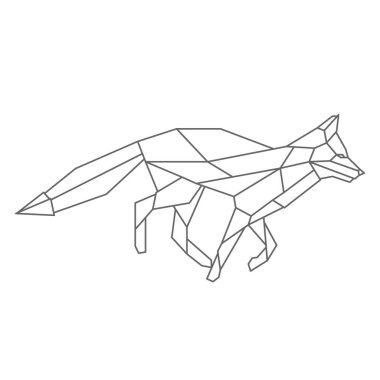 The fox runs to hunt. Geometric linear wild animal. Abstract minimalistic illustration. Stylish modern clipart for design of branded products. Isolated element for sticker, clothes print.