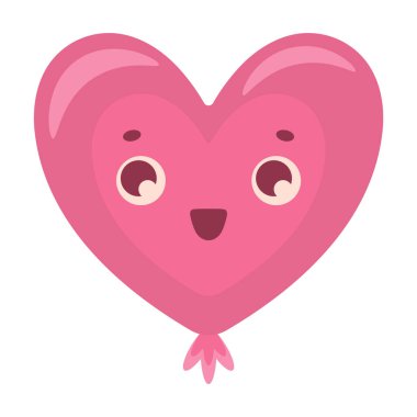 Kawaii heart shaped balloon. Happy Valentines Day character. Funny design element for greeting cards, stickers, product packaging, childrens prints on clothes.