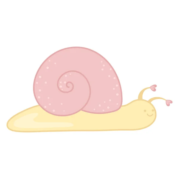 Słodki Ślimak Zakochany Różowe Żółte Kolory Prosta Ilustracja Stylu Kawajskim — Wektor stockowy