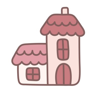 Kawaii pembe evi. Doodle sanatı. Çocuklar için güzel bir illüstrasyon. Tasarım elementinin ana hatları. Basit izole Clipart.