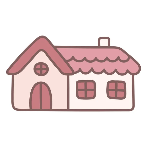 Rózsaszín Ház Kawaii Stílusban Aranyos Vidéki Ház Egyszerű Firka Rajz — Stock Vector