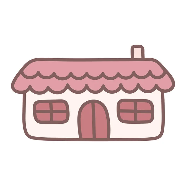一个简单的粉红乡间别墅涂鸦的艺术 用孩子们的风格作生动的说明 用于婴儿用品设计的Kawaii元件 幼稚园招贴画的独立组别 — 图库矢量图片