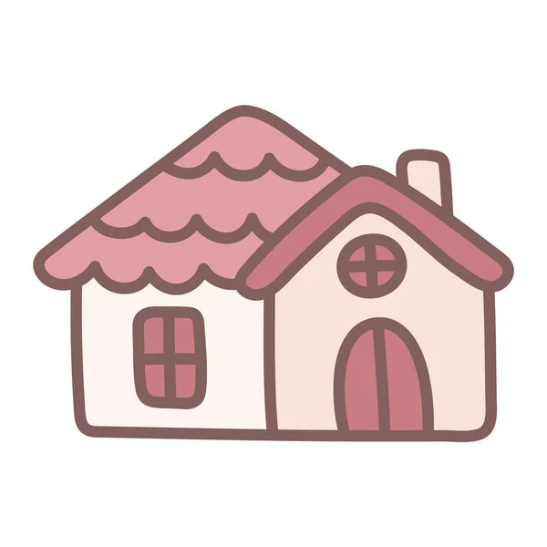 漂亮的粉红涂鸦房子 简单的平面插图与轮廓 婴儿卡瓦伊风格的设计元素 农村生活 — 图库矢量图片