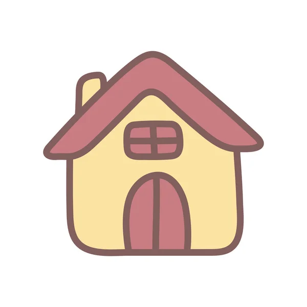 Egy Kis Sárga Falusi Ház Doodle Művészet Egyszerű Illusztráció Kawaii — Stock Vector