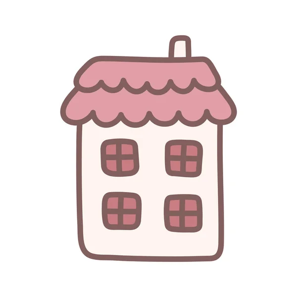 Stílusos Rózsaszín Ház Egyszerű Gyerekes Illusztráció Aranyos Rajz Kawaii Stílusban — Stock Vector
