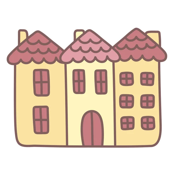 Aranyos Sárga Városi Ház Doodle Illusztráció Gyerekeknek Egy Egyszerű Tervezési — Stock Vector