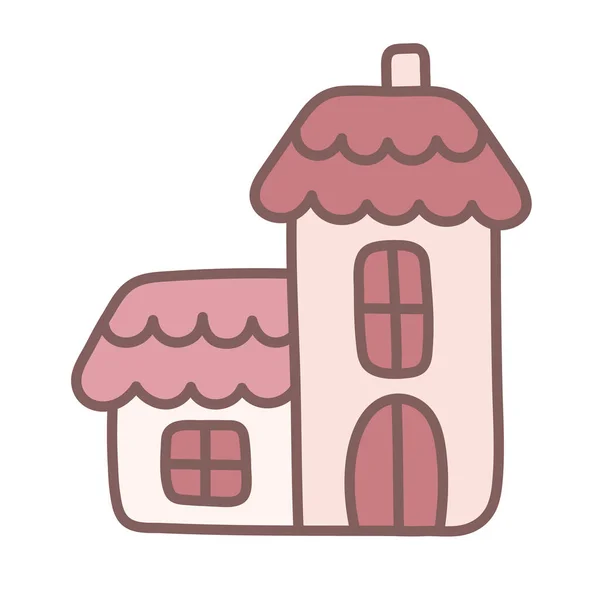 かわいいピンクの家 美術品だ 子供かわいいイラスト アウトライン付きのトレンドデザイン要素 単純な分離帯 — ストックベクタ