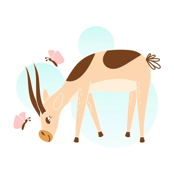 Niedliche Glückliche Gazelle Oder Antilope Weidet Zeichentricktier Beim Spielen Mit — Stockvektor