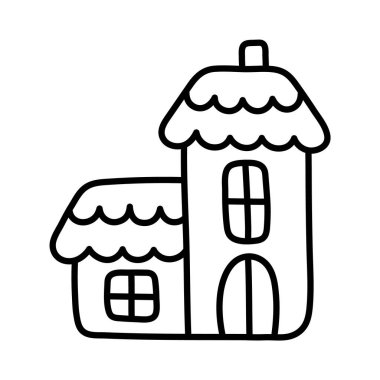 Basit, şık bir ev. Doodle sanatı. El çizimi çocuk resimleri. Bebek kıyafetleri, ürün ambalajı, tebrik kartları, giysilerdeki parmak izleri için tasarım öğesi. Kawaii stilinde tırman.